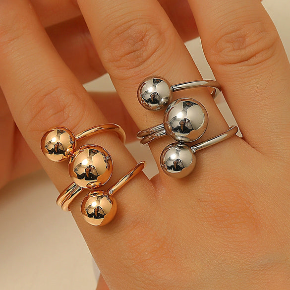 Metal Ball Geometric Ring Electroplated Hand Jewelry For Unisex