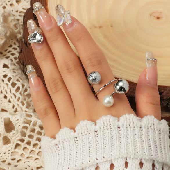 Metal Ball Multiring Adjustable Open Ring With Electroplating Simple Style Unisex