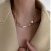 Metal Baroque Pearl Splicing Geometric Bead Chain Necklace For Women