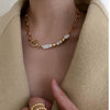 Metal Baroque Pearl Splicing Geometric Bead Chain Necklace For Women