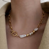 Metal Baroque Pearl Splicing Geometric Bead Chain Necklace For Women