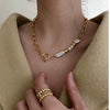 Metal Baroque Pearl Splicing Geometric Bead Chain Necklace For Women