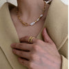 Metal Baroque Pearl Splicing Geometric Bead Chain Necklace For Women