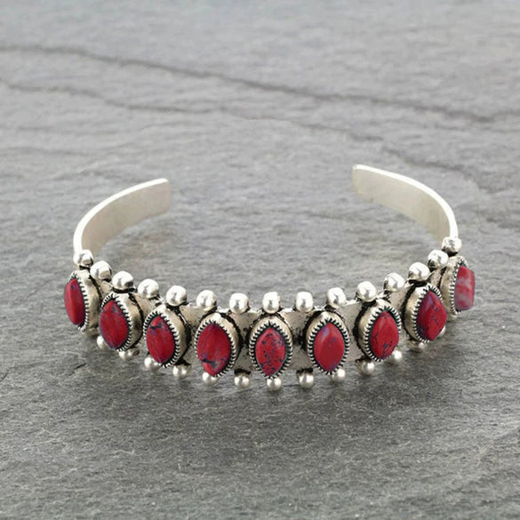 Metal Bohemian Style Turquoise Open Electroplated Bracelet With Retro Pattern For Female