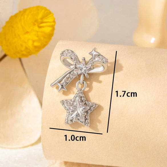 Metal Bow Fivepointed Star Pendant Titanium Steel Ear Nail For Women Electroplated