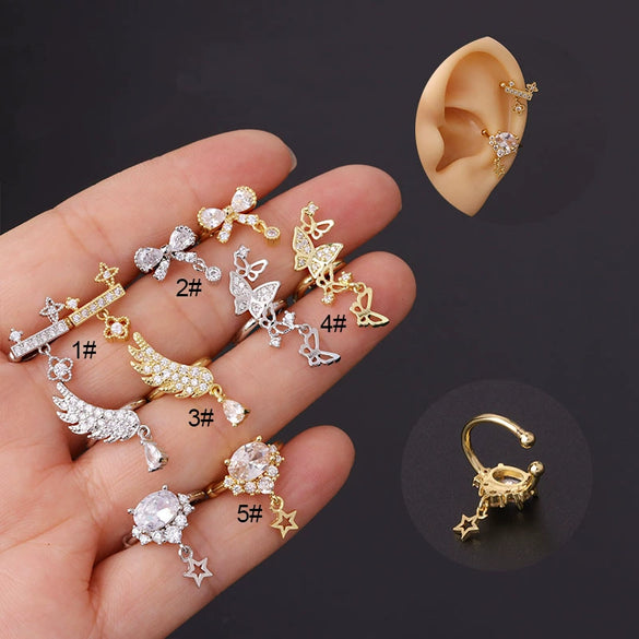 Metal Bow Zircon Electroplated Women's Fashion Simple Ear Clip Earrings