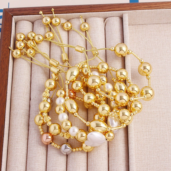 Metal Bracelet Copper Geometric Style Electroplating Round Bead Love Pearl Unisex