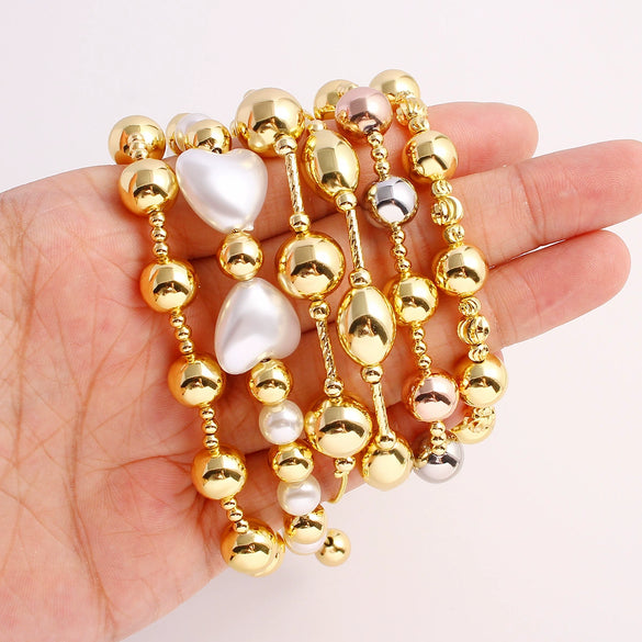 Metal Bracelet Copper Geometric Style Electroplating Round Bead Love Pearl Unisex