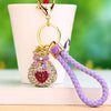 Metal Braided Rope Fu Character Rhinestone Keychain For Female As Gift