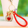 Metal Braided Rope Fu Character Rhinestone Keychain For Female As Gift