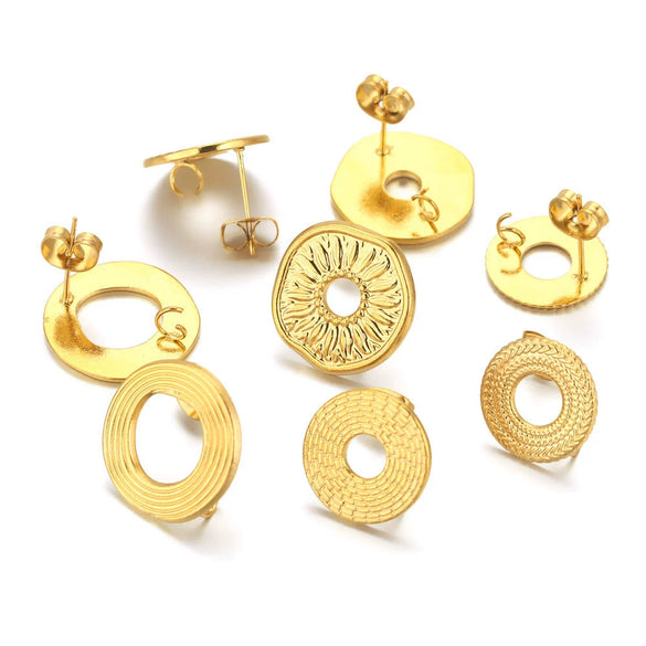 Metal Braided Threaded Round Ring Earring Accessories Gold Plated Handmade With Hirback Pattern