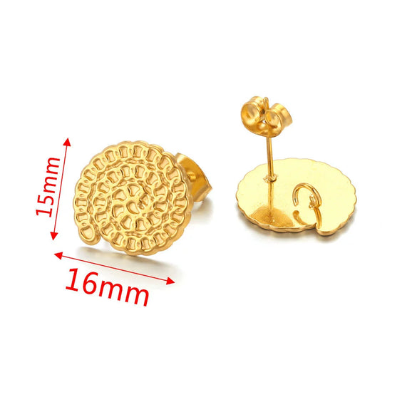 Metal Braided Threaded Round Ring Earring Accessories Gold Plated Handmade With Hirback Pattern