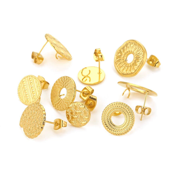 Metal Braided Threaded Round Ring Earring Accessories Gold Plated Handmade With Hirback Pattern