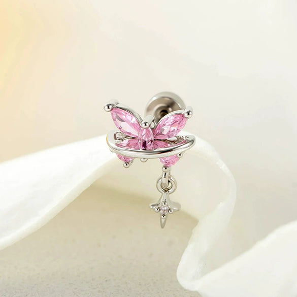 Metal Butterfly Cross Pendant Cartilage Piercing Ear Bone Nail With Zirconia For Women