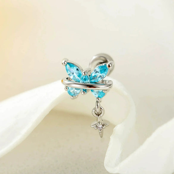 Metal Butterfly Cross Pendant Cartilage Piercing Ear Bone Nail With Zirconia For Women