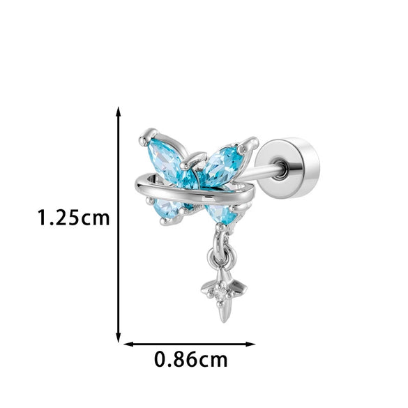 Metal Butterfly Cross Pendant Cartilage Piercing Ear Bone Nail With Zirconia For Women
