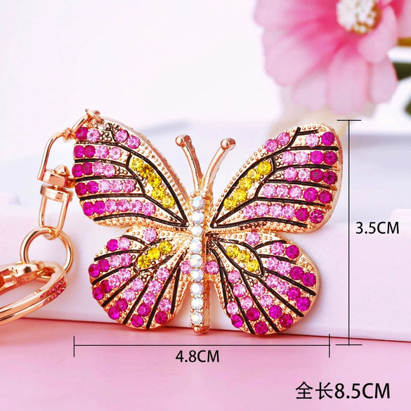 Metal Butterfly Diamond Color Cute Women's Keychain Bag Pendant