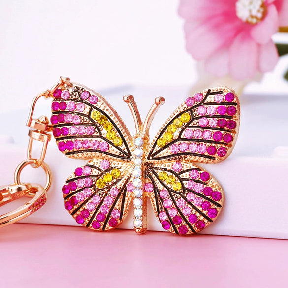 Metal Butterfly Diamond Color Cute Women's Keychain Bag Pendant