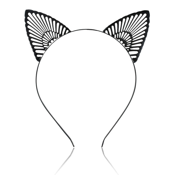 Metal Cat Ear Hairband Headwear For Women Electroplated Animal Style