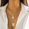 Metal Chain Stacked Necklace With Alloy Geometric Pendant And Snakeskin Pattern For Women