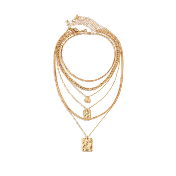 Metal Chain Stacked Necklace With Alloy Geometric Pendant And Snakeskin Pattern For Women