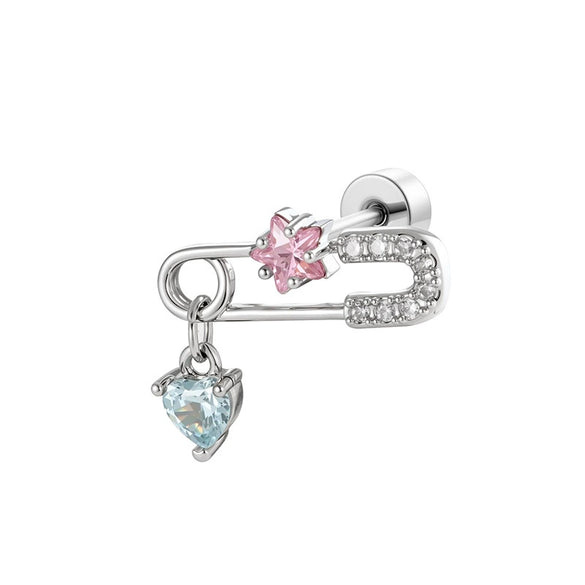Metal Clip Heart Pendant Cartilage Earrings For Women With Zirconia Fashion Style