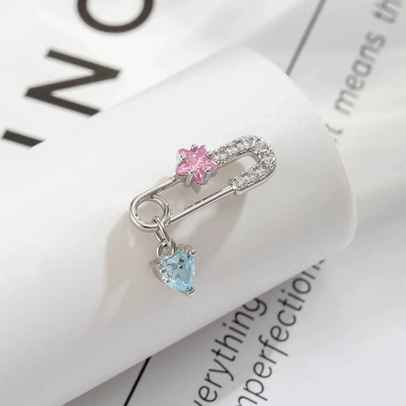 Metal Clip Heart Pendant Cartilage Earrings For Women With Zirconia Fashion Style