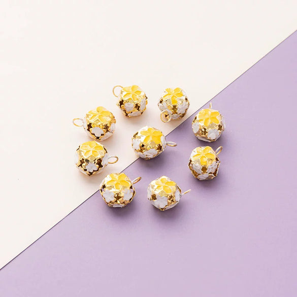Metal Cloisonne Style Hollow Flower Ball Bell Pendant Handmade Decorative Accessory With Dripping Oil Craft