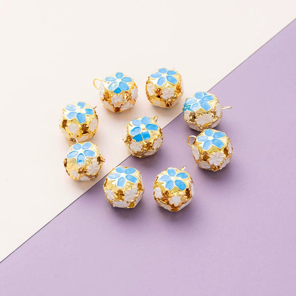 Metal Cloisonne Style Hollow Flower Ball Bell Pendant Handmade Decorative Accessory With Dripping Oil Craft