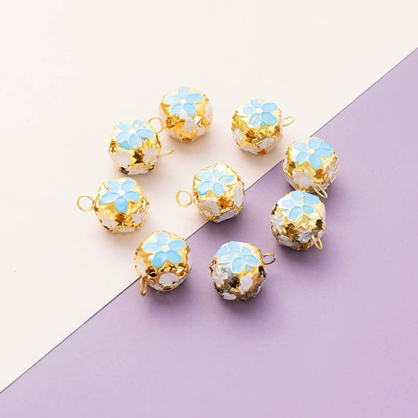Metal Cloisonne Style Hollow Flower Ball Bell Pendant Handmade Decorative Accessory With Dripping Oil Craft