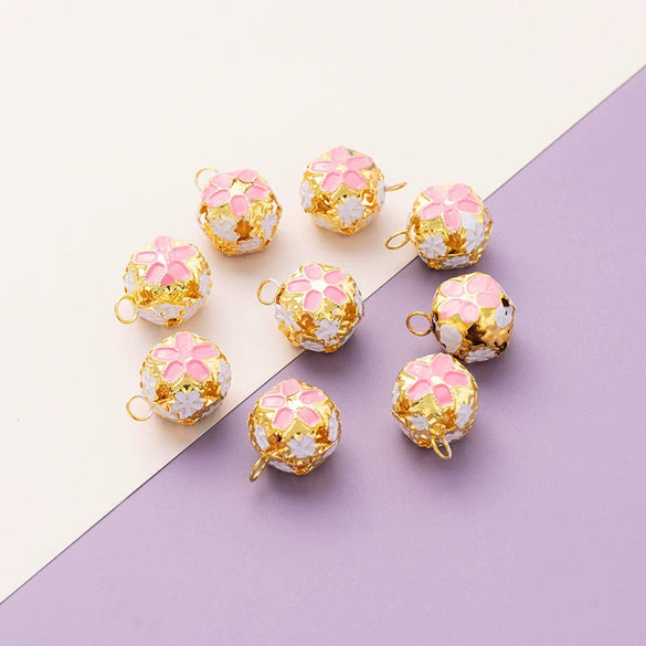 Metal Cloisonne Style Hollow Flower Ball Bell Pendant Handmade Decorative Accessory With Dripping Oil Craft