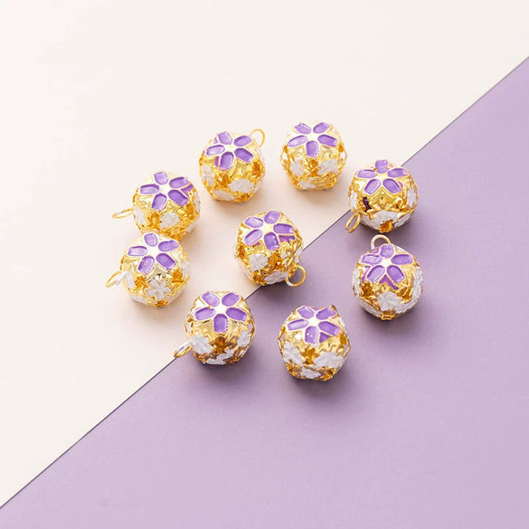 Metal Cloisonne Style Hollow Flower Ball Bell Pendant Handmade Decorative Accessory With Dripping Oil Craft