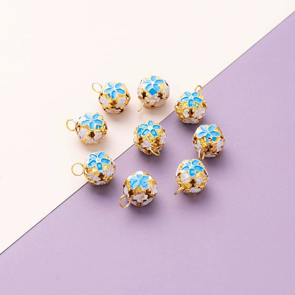 Metal Cloisonne Style Hollow Flower Ball Bell Pendant Handmade Decorative Accessory With Dripping Oil Craft