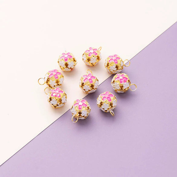 Metal Cloisonne Style Hollow Flower Ball Bell Pendant Handmade Decorative Accessory With Dripping Oil Craft