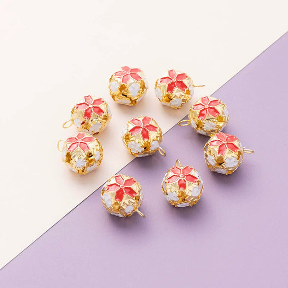 Metal Cloisonne Style Hollow Flower Ball Bell Pendant Handmade Decorative Accessory With Dripping Oil Craft