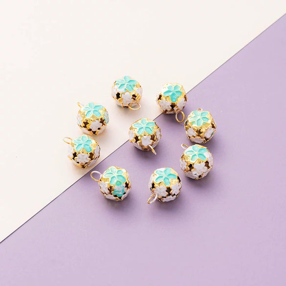 Metal Cloisonne Style Hollow Flower Ball Bell Pendant Handmade Decorative Accessory With Dripping Oil Craft