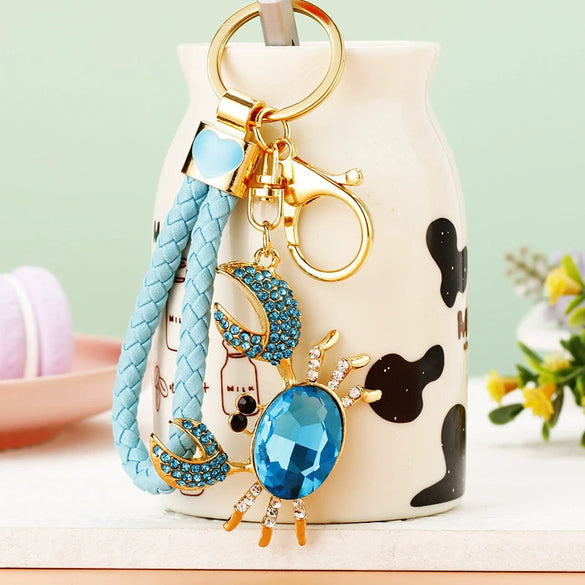 Metal Crab Shaped Keychain With Diamond Encrustment Pastoral Style For Female