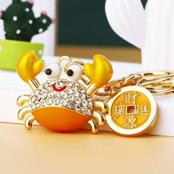Metal Crab Shaped Keychain With Diamond Encrustment Pastoral Style For Female