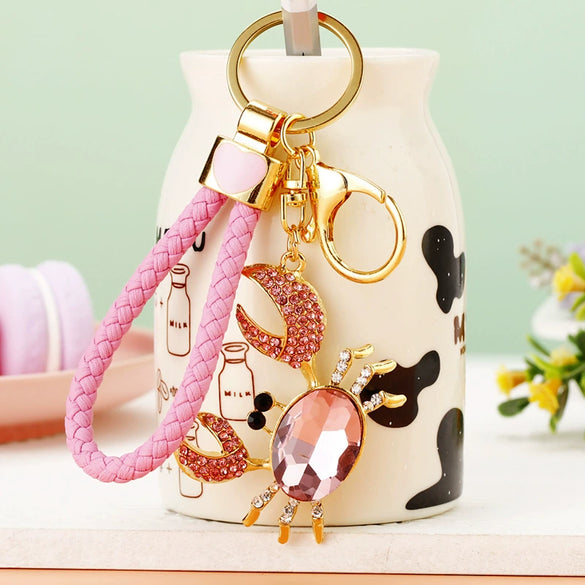 Metal Crab Shaped Keychain With Diamond Encrustment Pastoral Style For Female