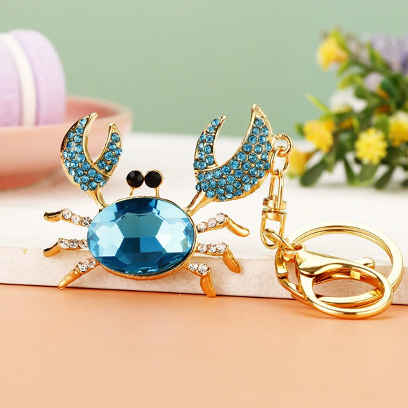 Metal Crab Shaped Keychain With Diamond Encrustment Pastoral Style For Female