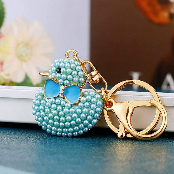 Metal Creative Rhinestone Cute Big Yellow Duck Shape Car Key Chain Women's Bag Pendant