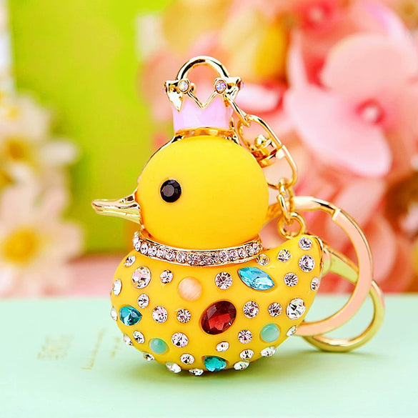 Metal Creative Rhinestone Cute Big Yellow Duck Shape Car Key Chain Women's Bag Pendant
