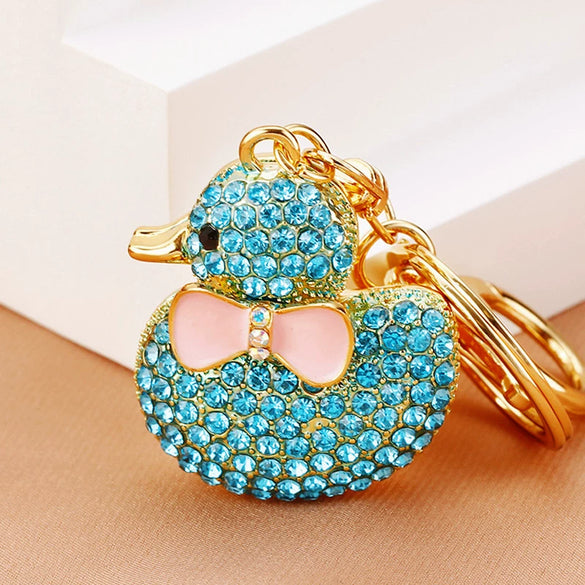 Metal Creative Rhinestone Cute Big Yellow Duck Shape Car Key Chain Women's Bag Pendant
