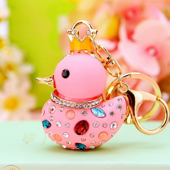 Metal Creative Rhinestone Cute Big Yellow Duck Shape Car Key Chain Women's Bag Pendant