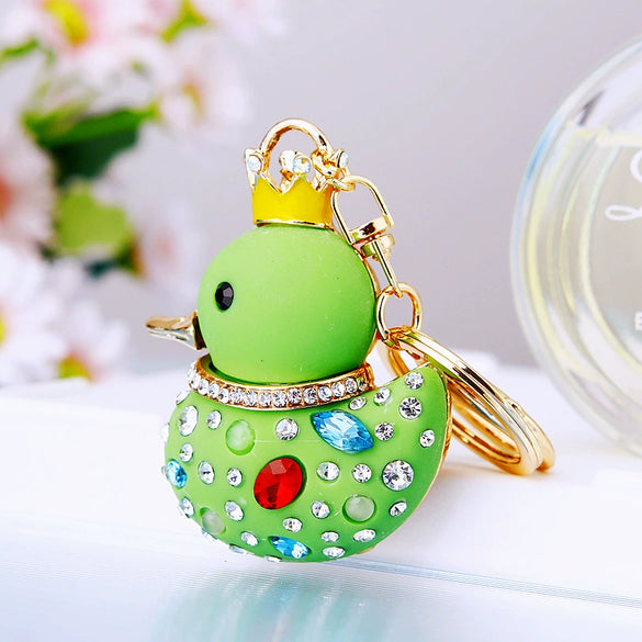 Metal Creative Rhinestone Cute Big Yellow Duck Shape Car Key Chain Women's Bag Pendant