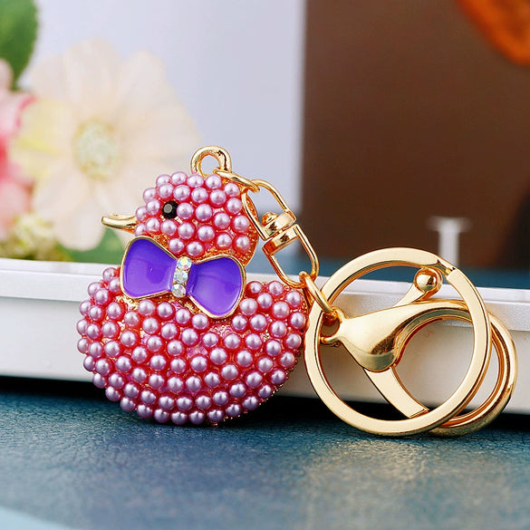 Metal Creative Rhinestone Cute Big Yellow Duck Shape Car Key Chain Women's Bag Pendant