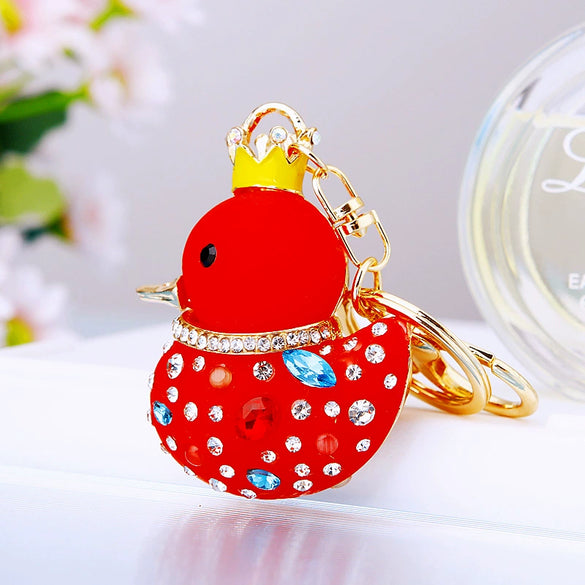 Metal Creative Rhinestone Cute Big Yellow Duck Shape Car Key Chain Women's Bag Pendant