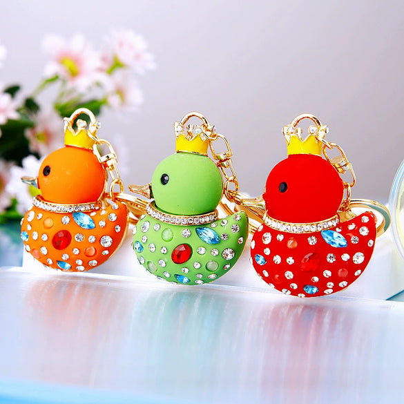Metal Creative Rhinestone Cute Big Yellow Duck Shape Car Key Chain Women's Bag Pendant
