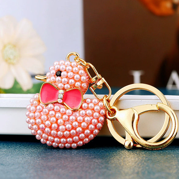 Metal Creative Rhinestone Cute Big Yellow Duck Shape Car Key Chain Women's Bag Pendant