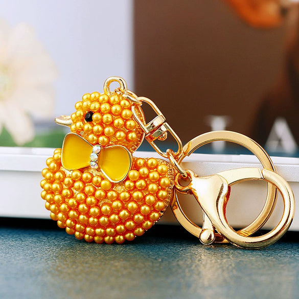 Metal Creative Rhinestone Cute Big Yellow Duck Shape Car Key Chain Women's Bag Pendant